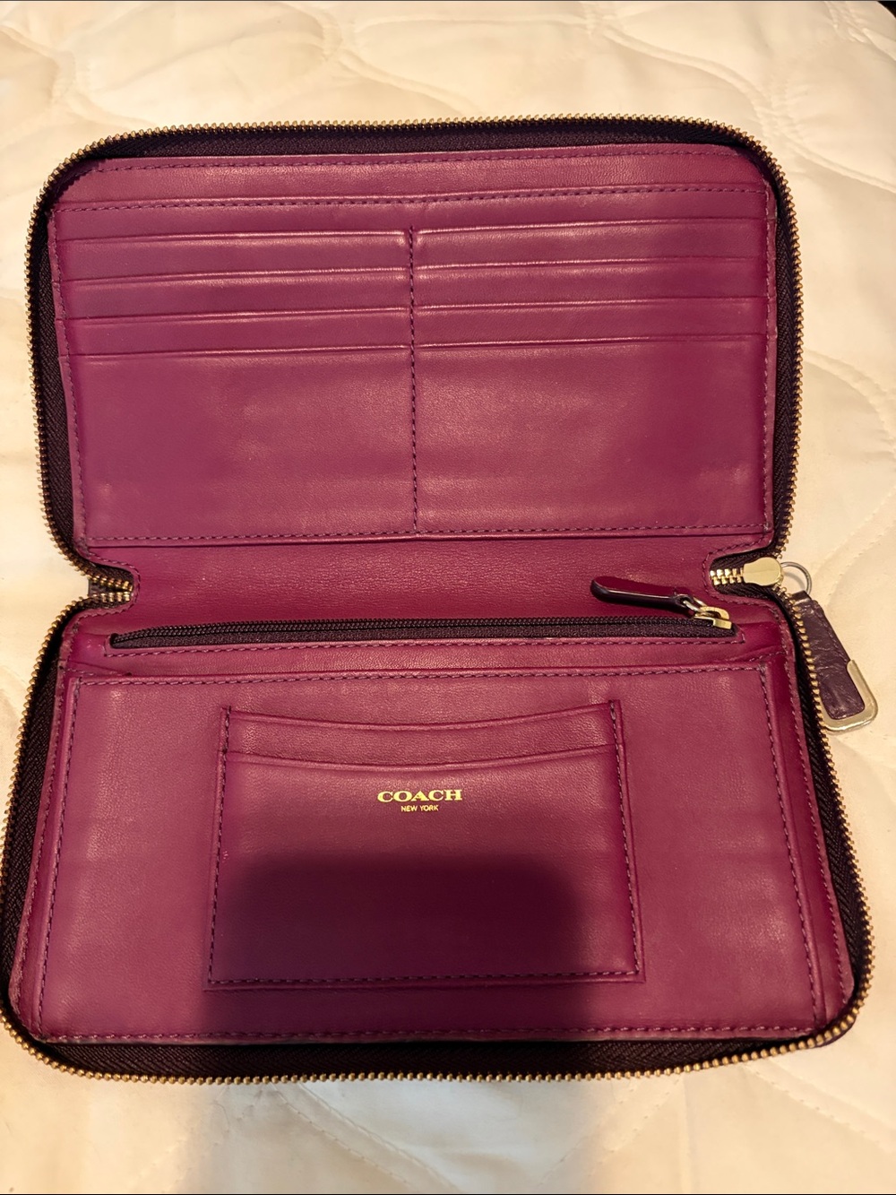 Coach Leather Zip Wallet in Plum - Picture 2 of 5